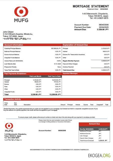 Japon La Banque de Tokyo, Mitsubishi UFJ (MUFG) prêt hypothécaire Modèle Word et PDF